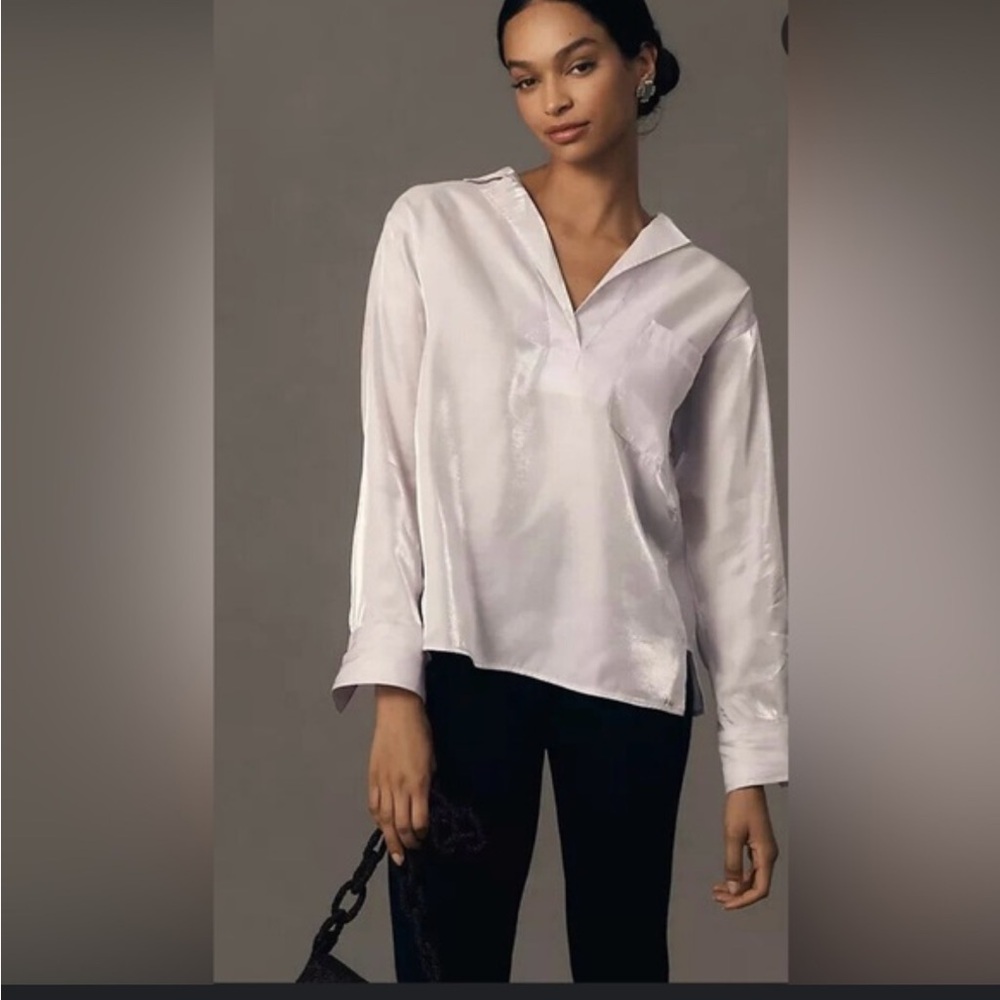 PILCRO Anthropologie Lilac Long Sleeve V Neck Blouse